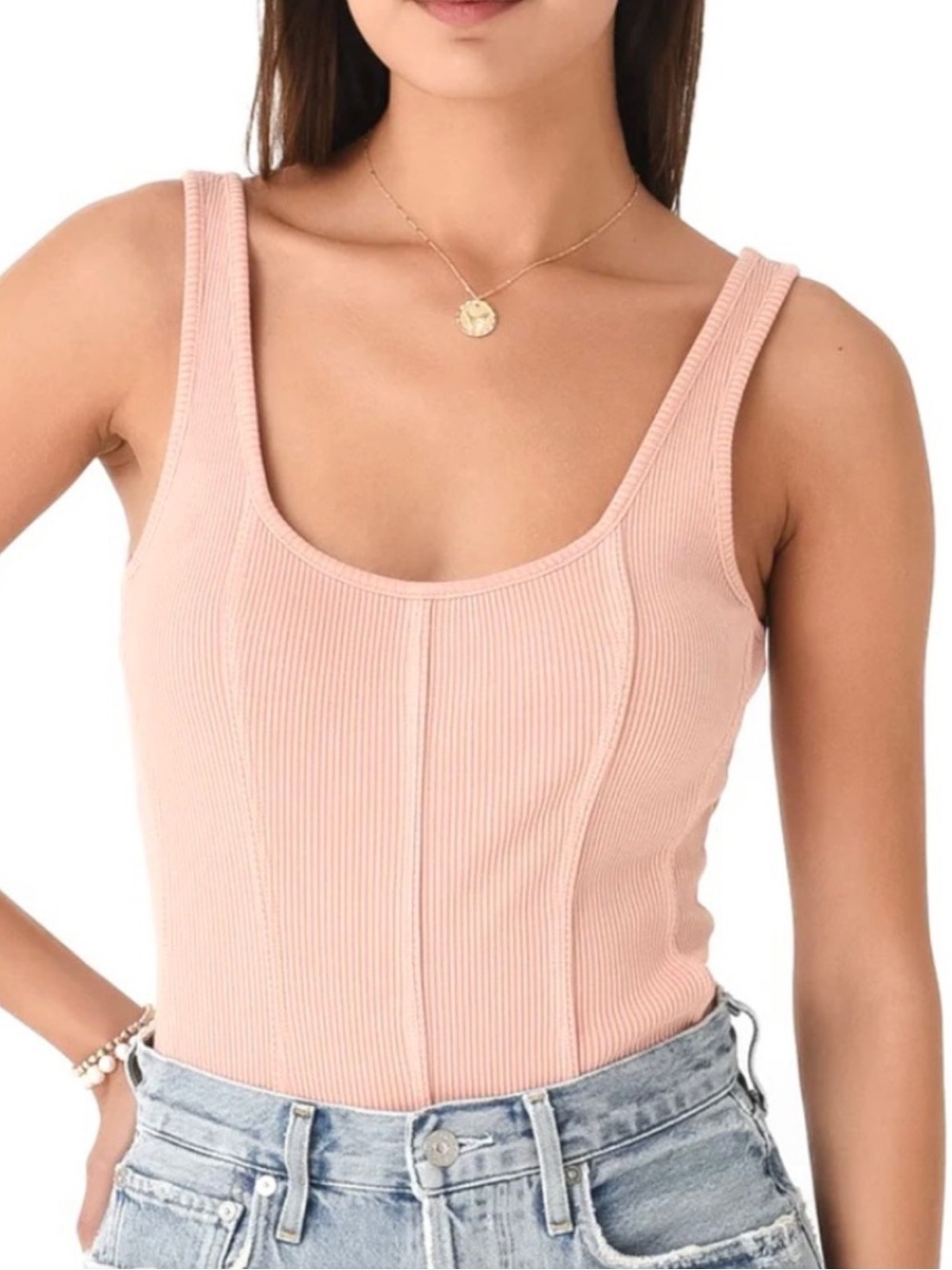 AGOLDE PINK SLEEVELESS RIBBED BODYSUIT